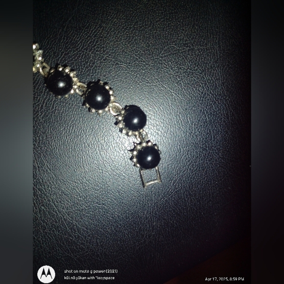 Onyx and Sterling Silver Link Bracelet from India, \